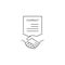 Business signing a contract icon. Handshake with document Business concept. Vector isolated line illustration