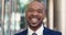 Business smile, laughing and successful black man in worker suit, executive office and corporate company. Portrait face