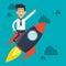 Business start up. Businessman riding rocket metaphor. Flat vector illustration