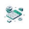 Business startup budget accounting calculator coin money cash dollar 3d icon isometric vector