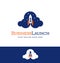 Business startup logo or icon with rocket launching into space.