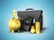 Business statistics calculator briefcase money piggy bank 3d ren