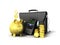 Business statistics calculator briefcase money piggy bank 3d rendering on white background