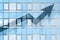 Business stock growth concept with abstract arrows on building