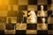 Business strategy competitive ideas concept, Chess game on chess board behind business background. Business present financial and