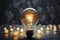 Business strategy concept in vintage style, illuminated by 3D light bulb