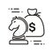 Business strategy icon with Horse Chess and money doodle design.