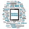 Business strategy word. Business concept . Tablet pc with word cloud collage