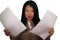 Business stress portrait of young attractive upset and stressed executive Asian Korean woman tired and unhappy holding paperwork