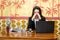 A business stressed woman working from a bar