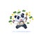 In business suit panda jump joy money