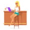 Business Summer Woman Laptop Vector Illustration