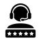 Business support icon vector male customer care service person profile avatar with a headphone and a star rating for online