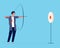 Business target. Businessmen manager investor shooting with bow and arrow focus target business concept vector flat