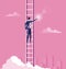 Business Target Concept. Climbing Ladder Reaching Star