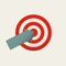 Business target, goal, objective achievement vector concept. Arrow hits bullseye. Symbol of success, precision.