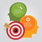 Business target infographic dart board arrow concept of goals achievement heads thinking