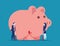 Business team blowing piggy bank. Concept business currency vector illustration. Flat design style