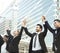 Business teamwork hands up. concept celebration success for work