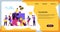 Business teamwork landing page. Puzzle elements with business people, leadership and collaboration. Vector web page