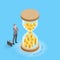 Business time management concepts. businessman standing and looking to sandglass or hourglass. Isometric vector illustrations