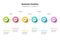 Business timeline in step circles infographics. Corporate milestones graphic elements. Company presentation slide template with y