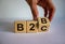 Business to Business or Busness to Consumer. Hand turns a cube and changes the expression `B2B` to `B2C` or vice versa. Busine