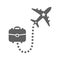 Business tour, travel, trip, airplane icon. Gray vector sketch.