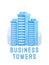 Business towers flat logo vector template. Construction industry, modern urban architecture poster layout. Corporate