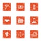 Business translation icons set, grunge style