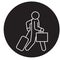 Business traveler walks black vector concept icon. Business traveler walks flat illustration, sign