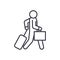 Business traveler walks linear icon, sign, symbol, vector on isolated background