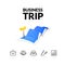 Business trip tour concept logo, long route in travel map with guide marker