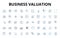 Business valuation linear icons set. Appraisal, Valuation, Equity, Assets, Liabilities, Net worth, Financials vector