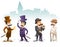 Business Victorian Gentleman Meeting Cartoon Character Icon Set English Great Britain City Background Retro Vintage