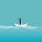Business vision concept. Businessman character sailing on a paper boat