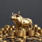 Business wealth 3D rendering of gold bull and coins group