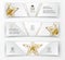 Business white banner template with gold stars, Logistics horizontal template. Abstract cover header background template