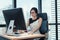 Business Woman Accountant is Woking on Her Table Desktop in Office Workplace, Attractive Beautiful Businesswoman is Concentrate at