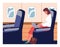 Business woman on an airplane, business trip, trip. Laptop on lap. Flat vector illustration