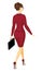 Business woman. Beautiful girl in a red strict suit. A woman walks, shod in high-heeled shoes. Vector illustration