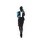 Business Woman Black Silhouette Full Length Speak Cell Smart Phone Call Over White Background