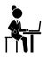 Business woman black silhouette. Lady dressed formally sitting at a table working on a laptop