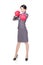 Business woman boxing, punching