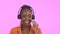Business woman, call center and portrait for communication, telemarketing and happy sales on a pink background. African