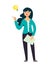 Business woman came up with an idea. Vector character in cartoon style on white background.