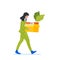 Business Woman Character Carrying Box, Looks Determined, Likely Leaving Job. Frustrated And Determined To Succeed