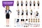 Business woman character creation kit vector set. Businesswoman characters create editable face, hand and body movement.