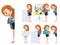 Business woman character vector set. Female businesswoman characters holding whiteboard.