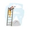 Business Woman Climb Ladder Watching Far into Spyglass. Business Vision, Recruitment Employee, Business Prediction